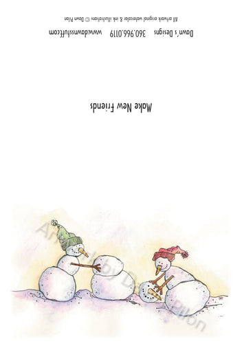 Make New Friends Gift Tag artwork watercolor and ink illustration by Dawn Pilon