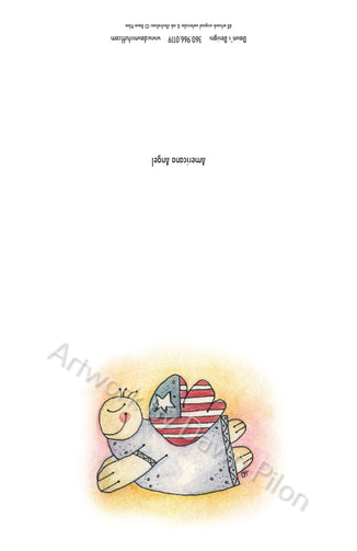Front and Back view of Americana Angel Greeting Card.
