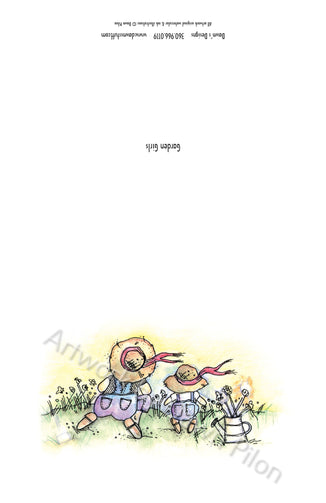 Front and back of Garden Girls Greeting Card.