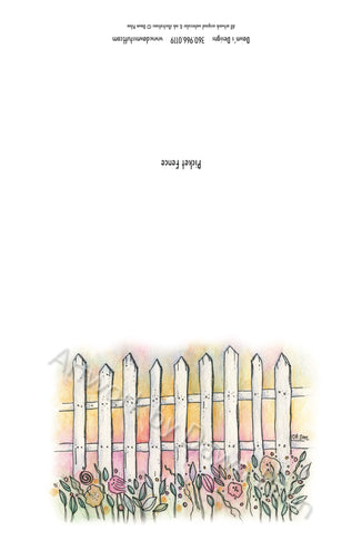 Front and back of Picket Fence Greeting card.