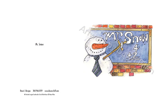 Front and back of Mr. Snow Greeting card.