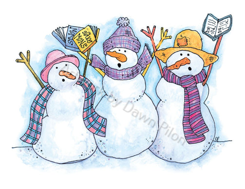 Singing Ladies illustration in ink and watercolor by Dawn Pilon.