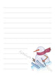 Snowman - Blue Skis illustration in ink and watercolor by Dawn Pilon on notepad