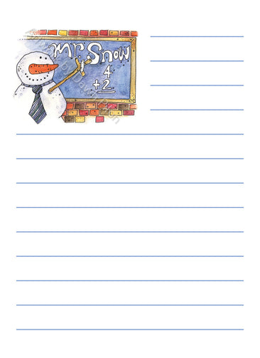 Snowman Mr Snow illustration in ink and watercolor by Dawn Pilon on notepad