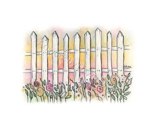 Picket Fence illustration in ink and watercolor by Dawn Pilon.