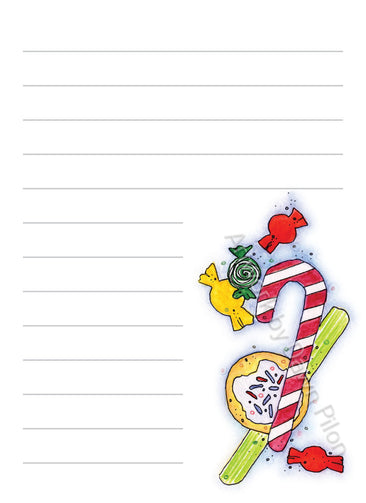Christmas Candy illustration in ink and watercolor by Dawn Pilon on notepad