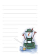 Snowman - Bavarian illustration in ink and watercolor by Dawn Pilon on notepad