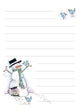 Snowman Feed The Birds illustration in ink and watercolor by Dawn Pilon on notepad