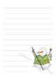 Snowman Fishing illustration in ink and watercolor by Dawn Pilon on notepad