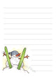 Snowman Green Skis illustration in ink and watercolor by Dawn Pilon on notepad
