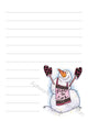 Snowman Kiss the Cook illustration in ink and watercolor by Dawn Pilon on notepad