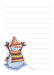 Snowman Sombrero illustration in ink and watercolor by Dawn Pilon on notepad