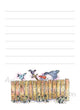 Snowman The Fence illustration in ink and watercolor by Dawn Pilon on notepad