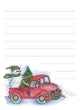 Snowman Truck and Christmas Tree illustration in ink and watercolor by Dawn Pilon on notepad
